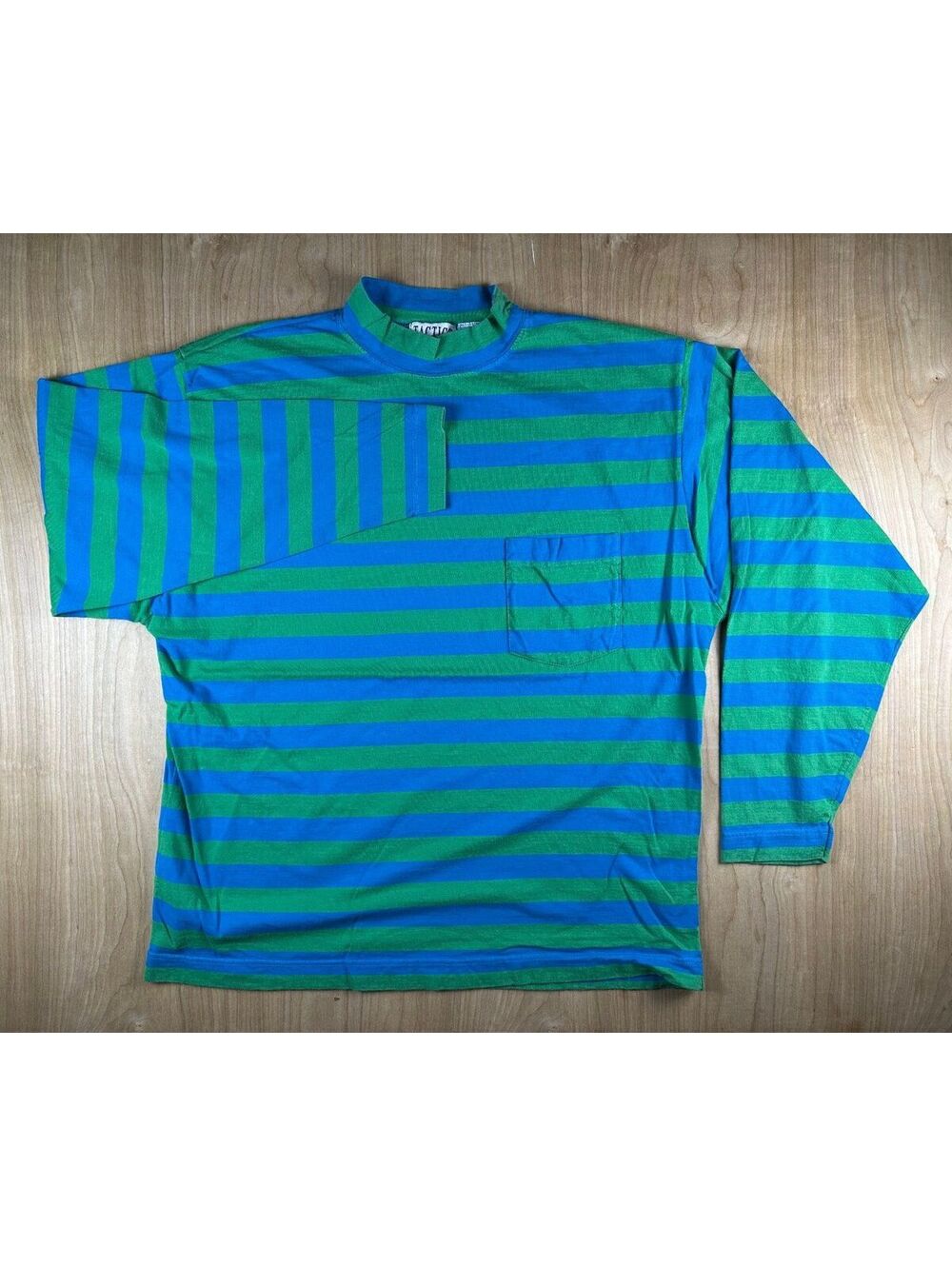 Vintage 90s Striped mock neck tshirt long sleeve medium skater streetwear bright
